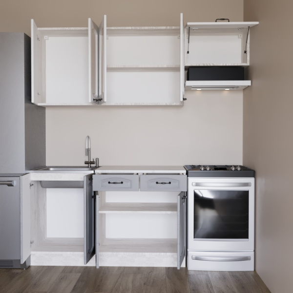 Кухня РАВЕННА Анкор светлый/Дуб светл/Дуб дымчат (Столешница Альберика+сушка+планка) 