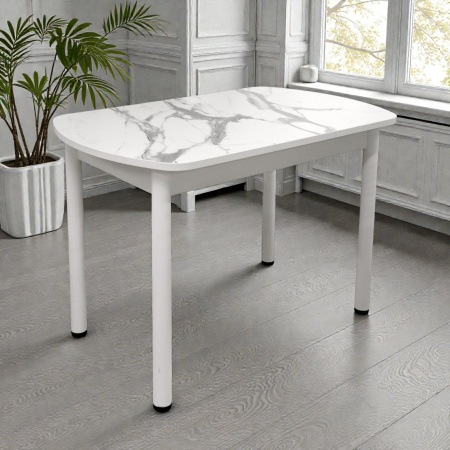 Стол Фаворит 1100*700 Пластик Мрамор белый,(B5)/ЛДСП Белый+опоры(Белый)