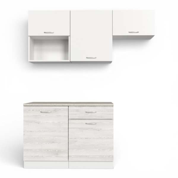 Кухонный гарнитур Темпо №3 Белый/Сосна Лофт/Белый жемчуг/столеш. Берилл бежевый (без мойки) 1,2 м