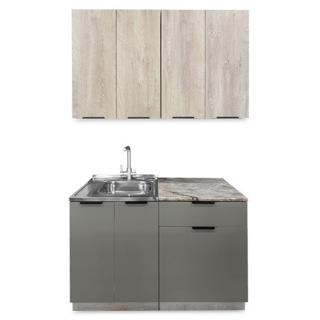 Кухня ДЖАЗ  Дуб Эндгрейн/ЭвоГлосс Тёмно Серый/Версаль (без мойки) 1,2 м 