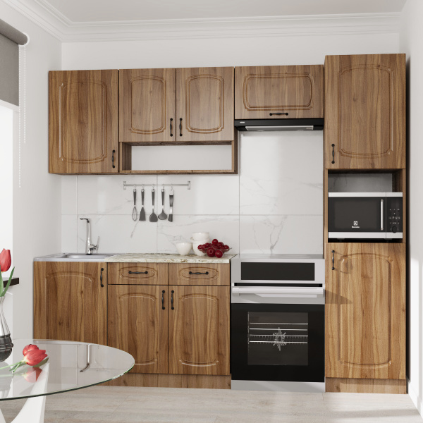 Кухонный гарнитур №4  Дуб крафт табачн./Орех антик (столеш Версаль+Сушка+планка) 1,8м 