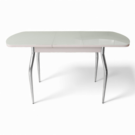 Стол ПГ-01 СТ 1100(1420)*700, ЛДСП Белое, Стекло Белое/нога ГНУТАЯ хром 4