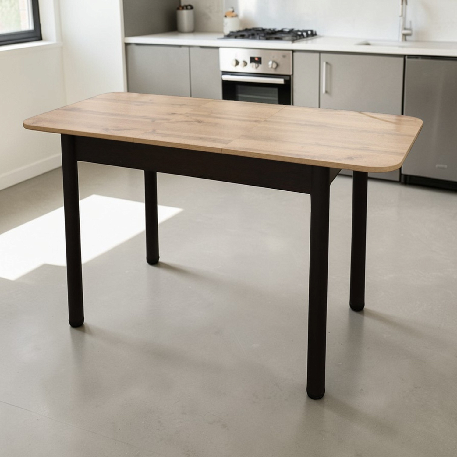 Стол Беседа РАСКЛ 980(+300) (Дуб вотан) B1, Опоры коричневые+(Бодега темный)