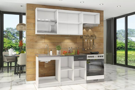 Кухонный гарнитур Бланка СТЛ.218.00" Белый/Орех мармара/Спринт/Антрацит 1,4м